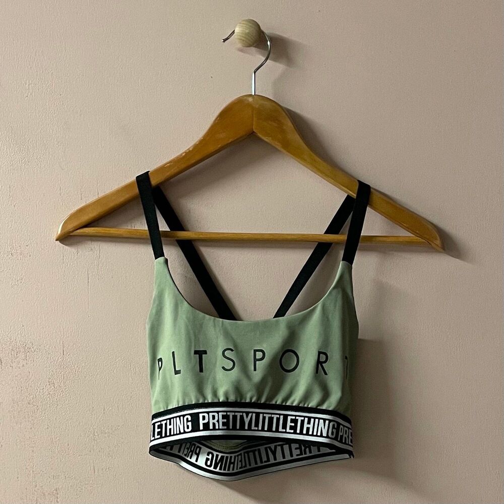 Pretty Little Thing Light Green & Black X-Back Sports Bra  Size 2 GUC